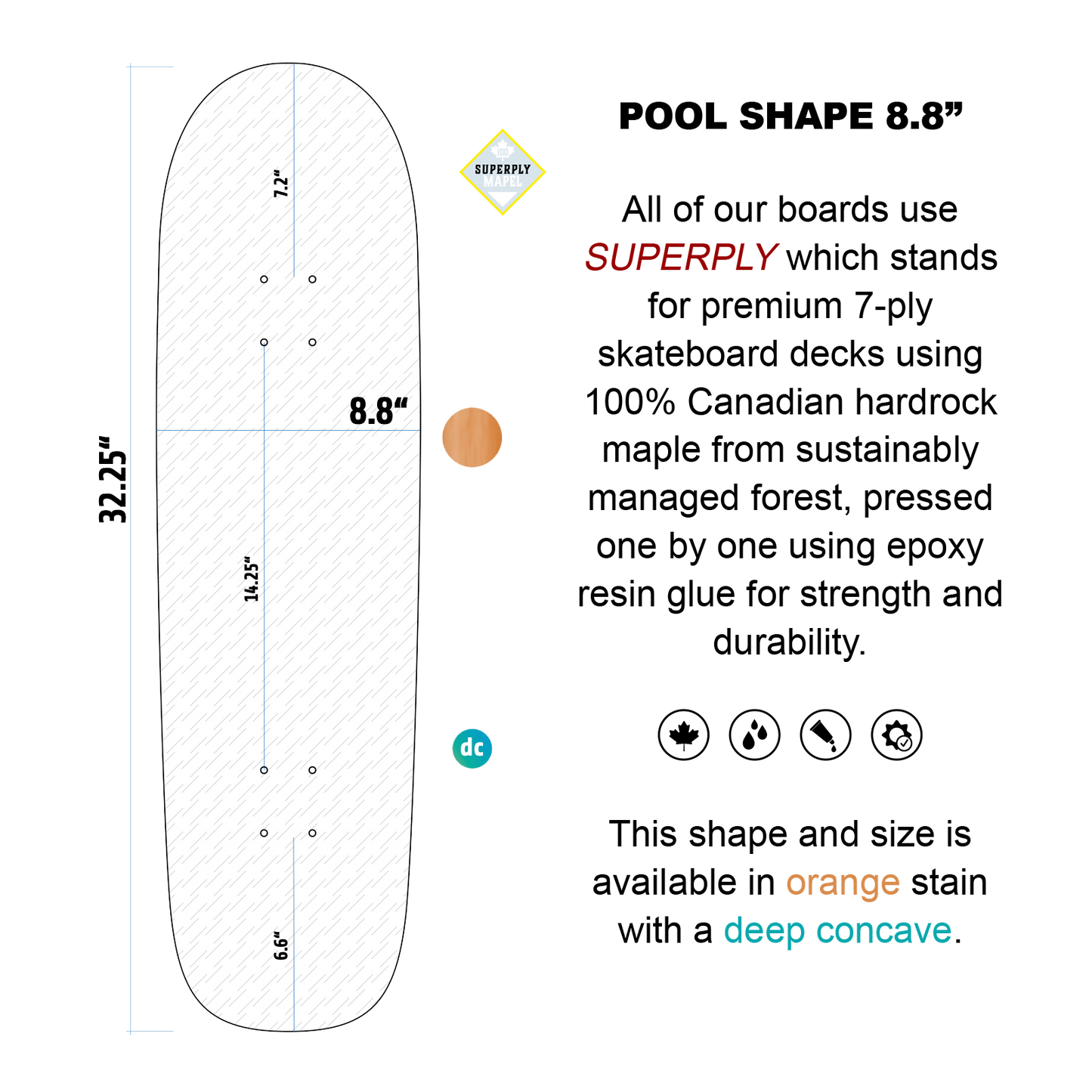 KNOCKOUT 8.8 SKATEBOARD POOL DECK ORANGE