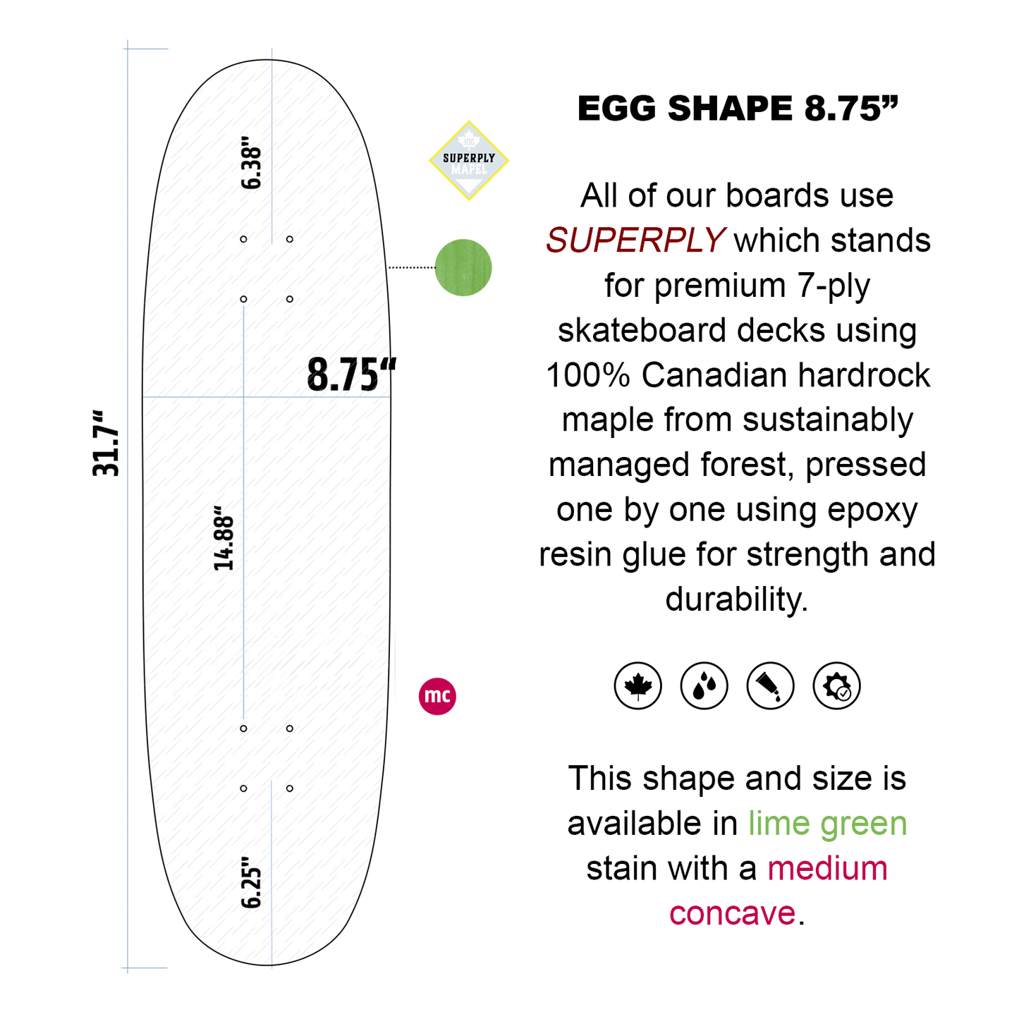 SUBMIT 8.75 SKATEBOARD SPECIAL SHAPE DECK LIME GREEN